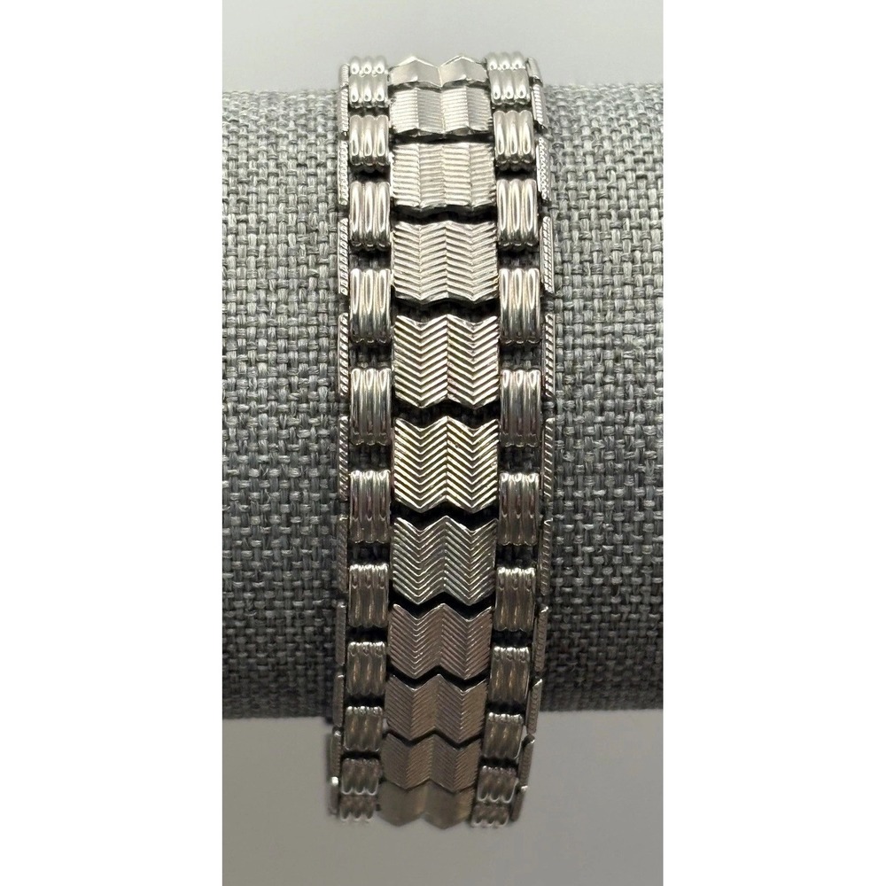 GOLDETTE Thick Double Box Chain Herringbone Link Thick Silver Tone Bracelet